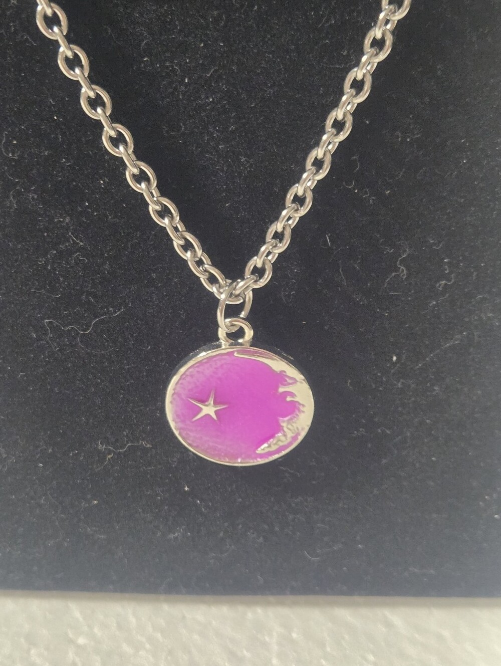 Handcrafted Silver Chain Necklace with Pink Star Moon Pendant